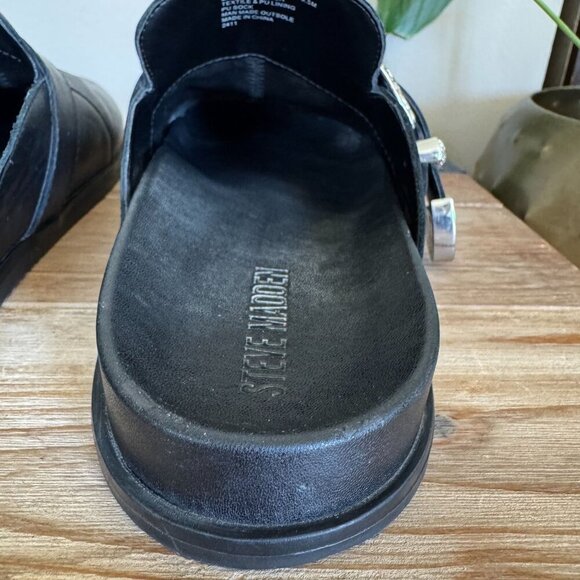 Steve Madden Ledger Black Leather Silver Western Buckle Slip On Mule Size 9.5 - Picture 11 of 15